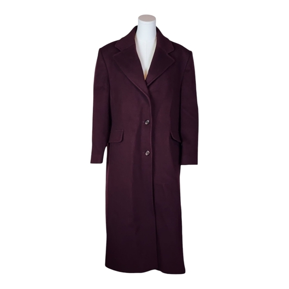 SOLD Vintage 80s Bromley Wool Coat Long Burgundy Overcoat Made in USA Size 18 - Picture 2 of 13